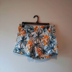 Tinsel Leaf Print Summer Shorts